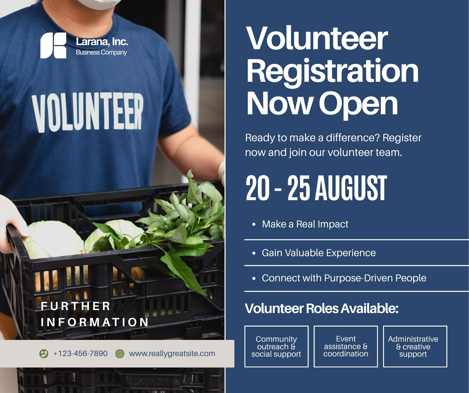 Blue White and Green Simple Volunteer Registration Facebook Post