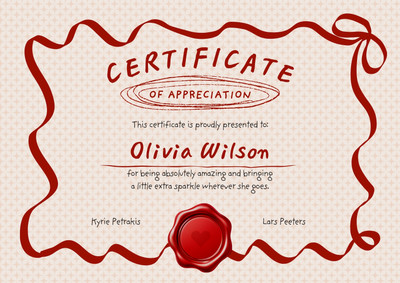 Whimsical Formal Award A4 Appreciation Certificate Canva template, red