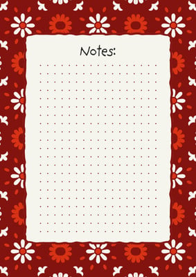 Playful Mosaic Folk Floral Notes A4 Document Canva template, red and white
