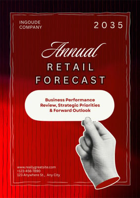 Modern Retail Forecast Annual Report A4 Report Canva template, red and white