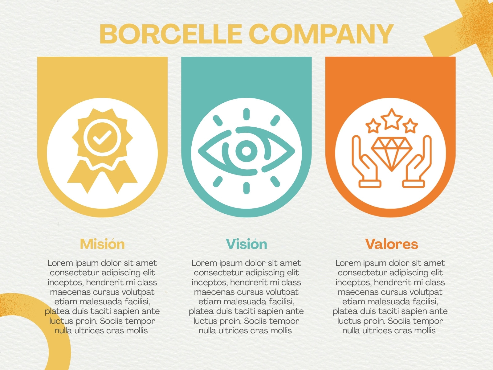 Amarillo Turquesa y Naranja Simple Corporativo misión visión y valores Gráfico