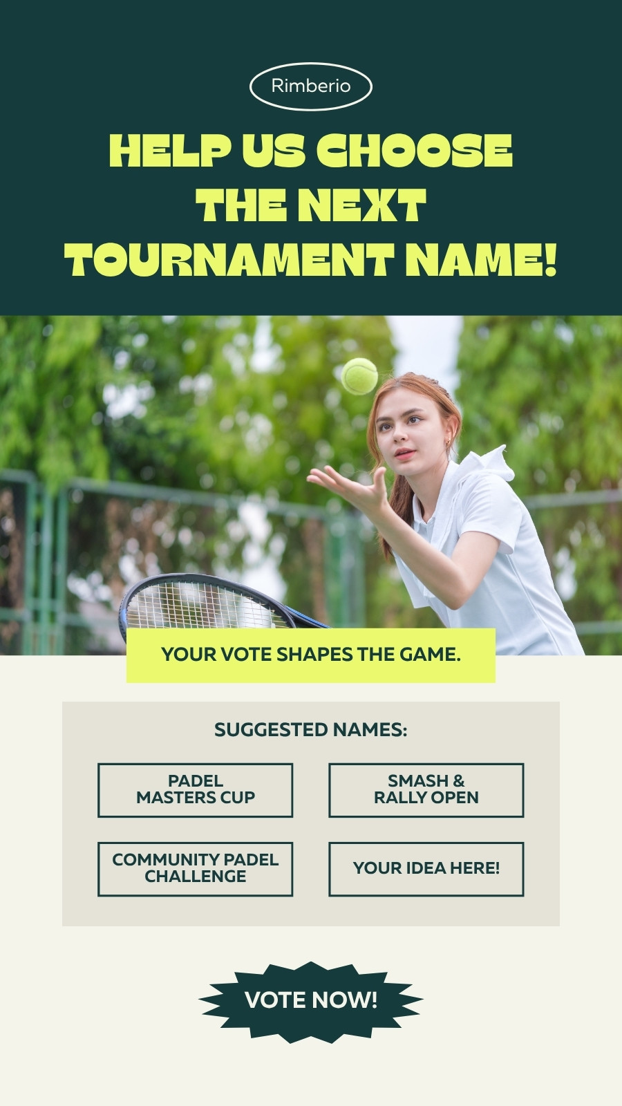 Green and Cream Modern Retro Help Us Choose the Next Tournament Name! Your Story