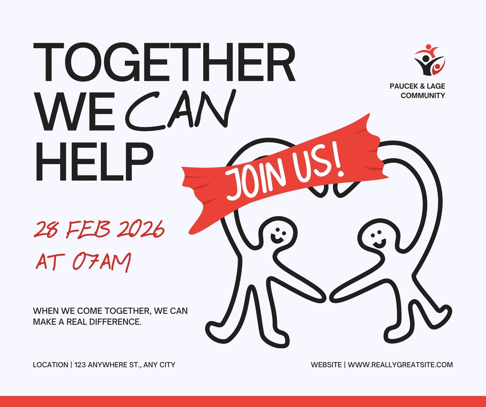 Red Black and White Playful Volunteer Event Facebook Post