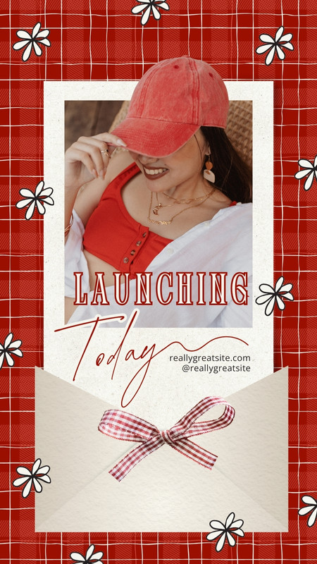 Cute Whimsical Launching Today Launch Photo Instagram Story Canva template, red