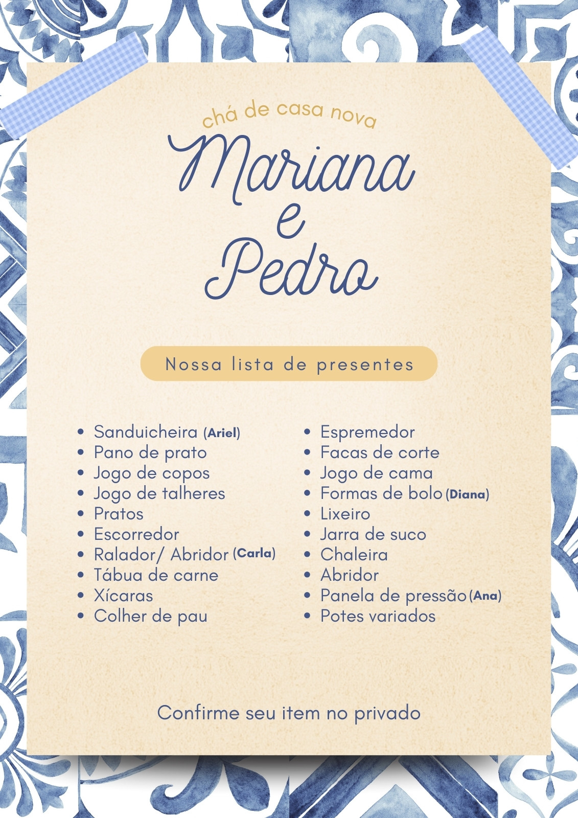 Documento A4 lista para chá de casa nova delicado floral moderno minimalista