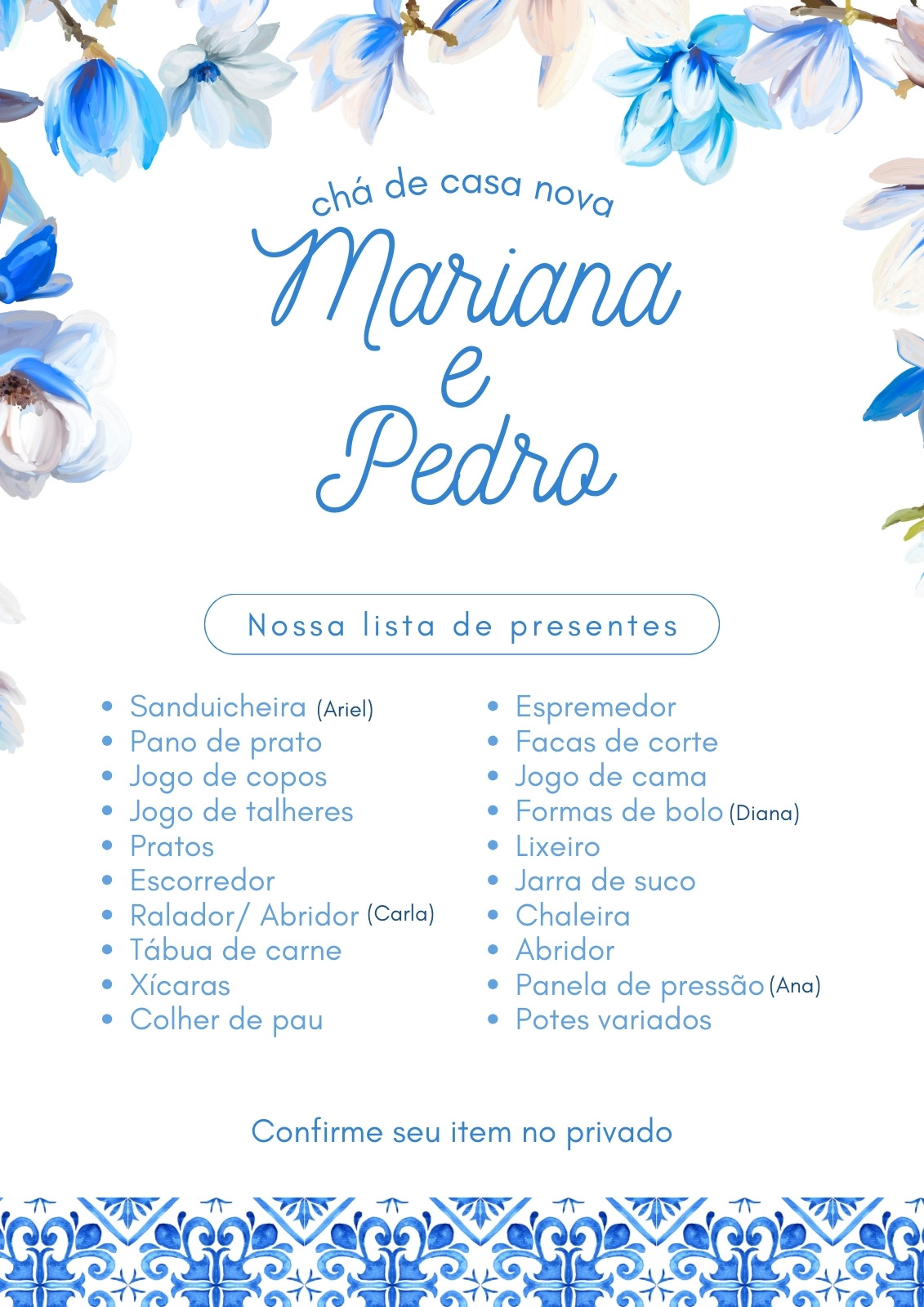 Documento A4 lista para chá de casa nova delicado floral moderno minimalista