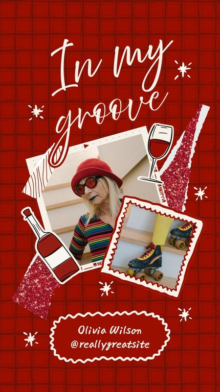 Whimsical Scrapbook Dynamic Lifestyle Positive Mood Instagram Story Canva template, red and white