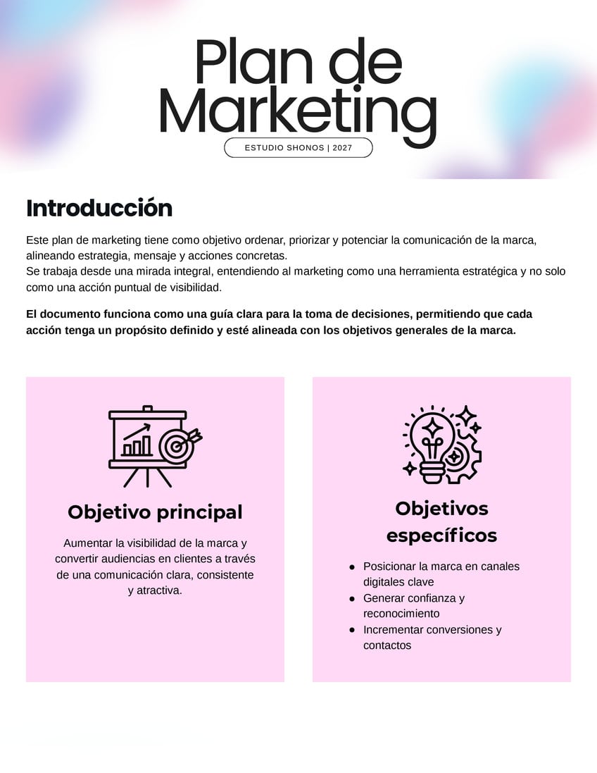 Documento Proyección Plan de Marketing Minimalista Gradiente Colores Pastel