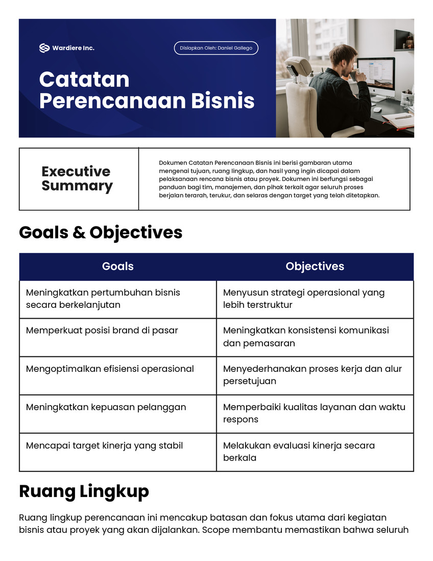 Biru dan Putih Modern Catatan Perencanaan Bisnis Doc