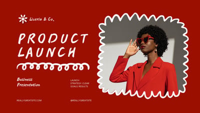 Playful Cute Product Launch Business Presentation Canva template, red and white