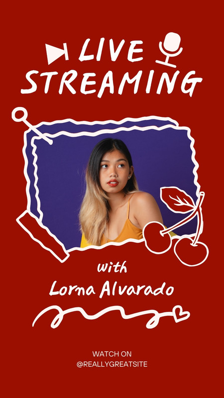 Illustrated Photo Live Streaming Instagram Story Canva template, red and white