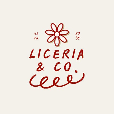 Hand Drawn Floral Doodle Minimalist Flower Logo Canva template, red and beige