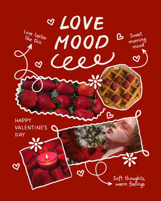 Whimsical Doodle Photo Collage Love Mood Valentine's Day Instagram Post Canva template, red and white
