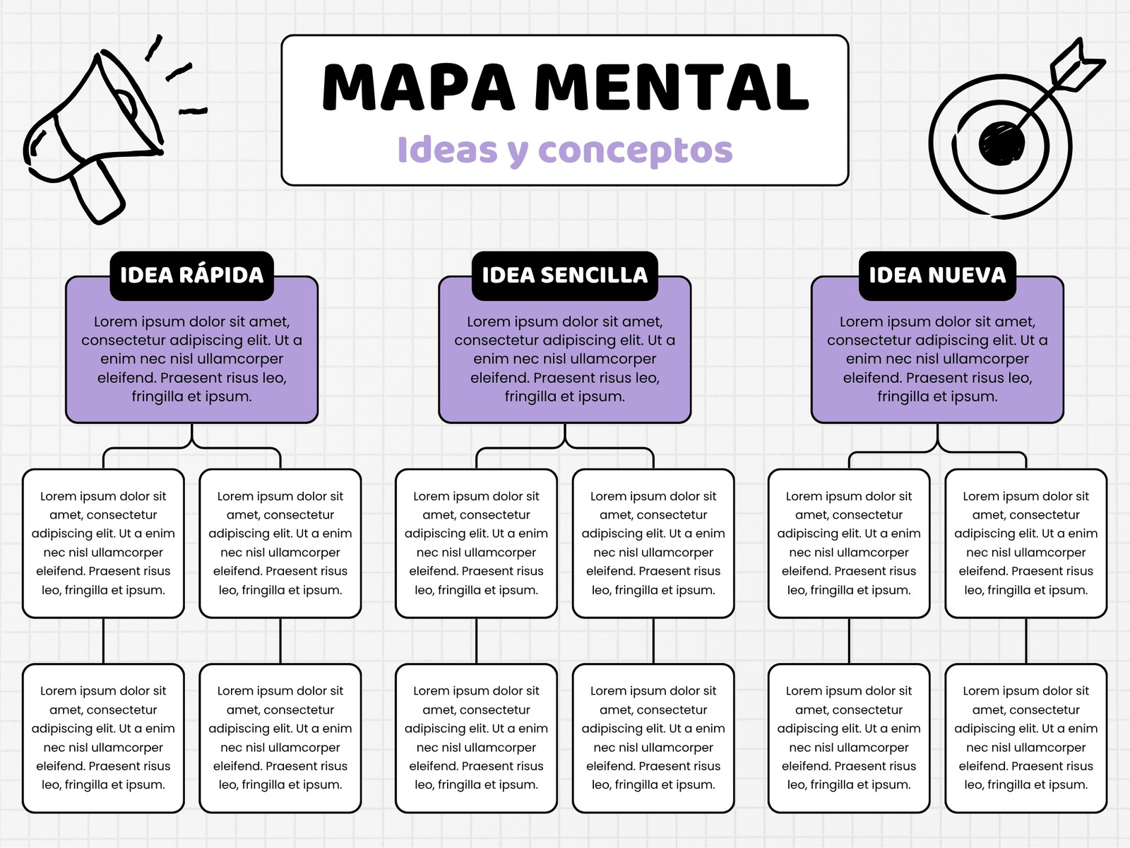 Gráfico Mapa Mental Esquema Tres Ideas Textos Geométrico Lila Morado