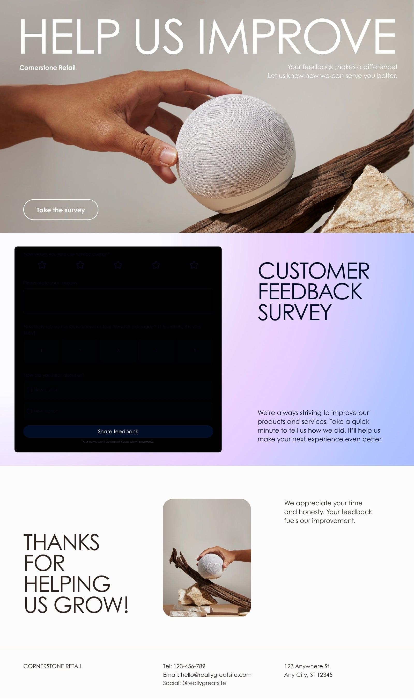 Customer Satisfaction Form Website in White Grey Purple Modern & Futuristic Style