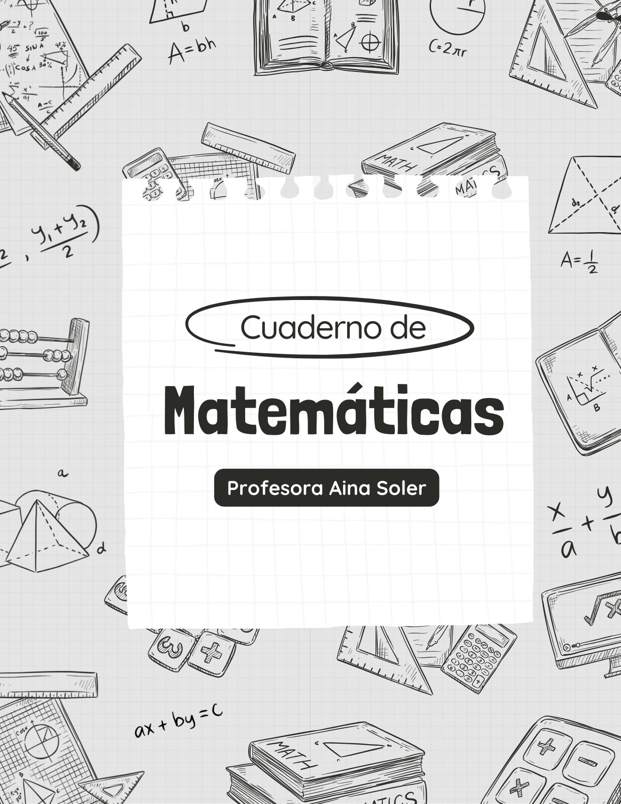 Tapa de Cuaderno de Matemáticas Dibujos a Mano Sketch Blanco y Negro