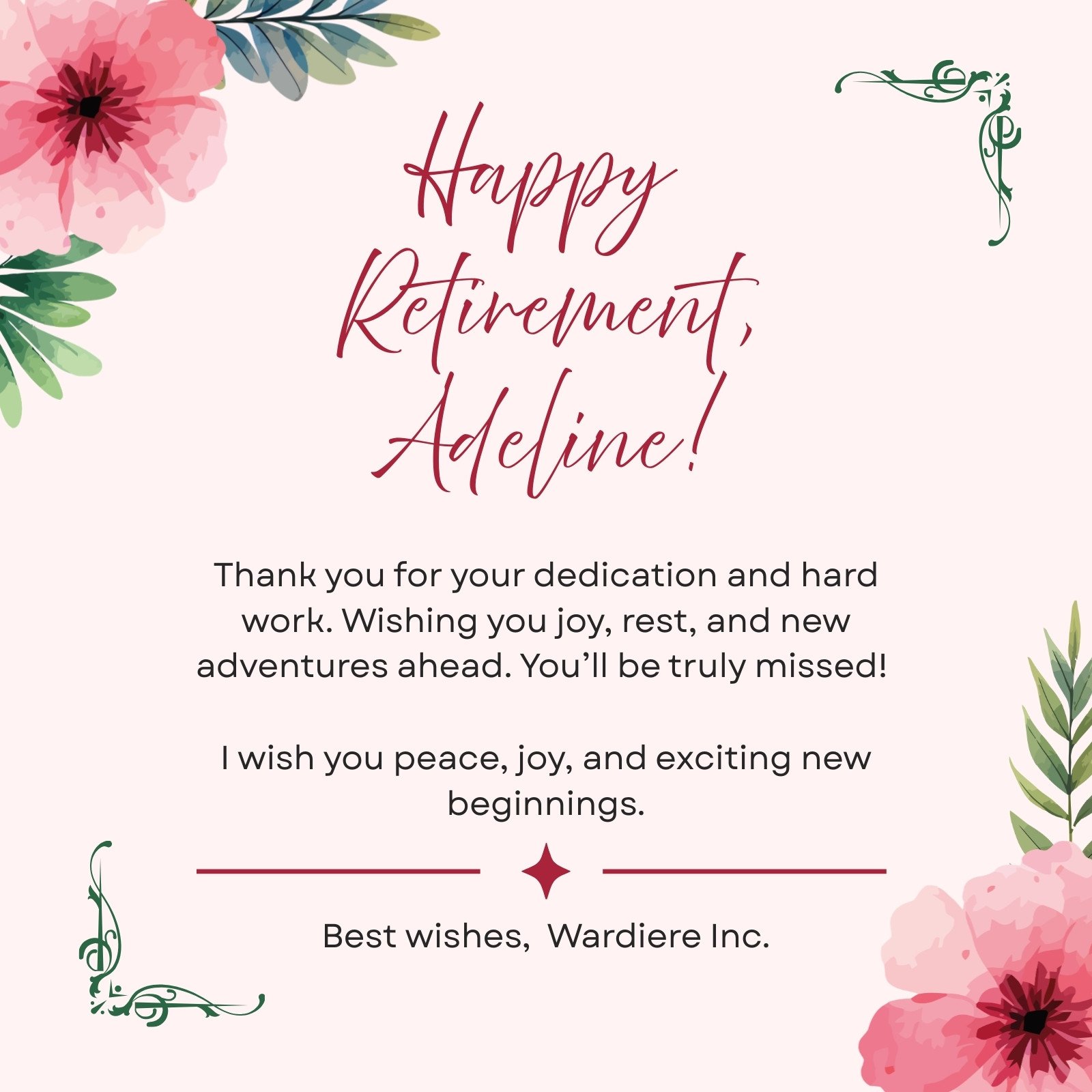 Beige Colorful Elegant Floral Happy Retirement Card