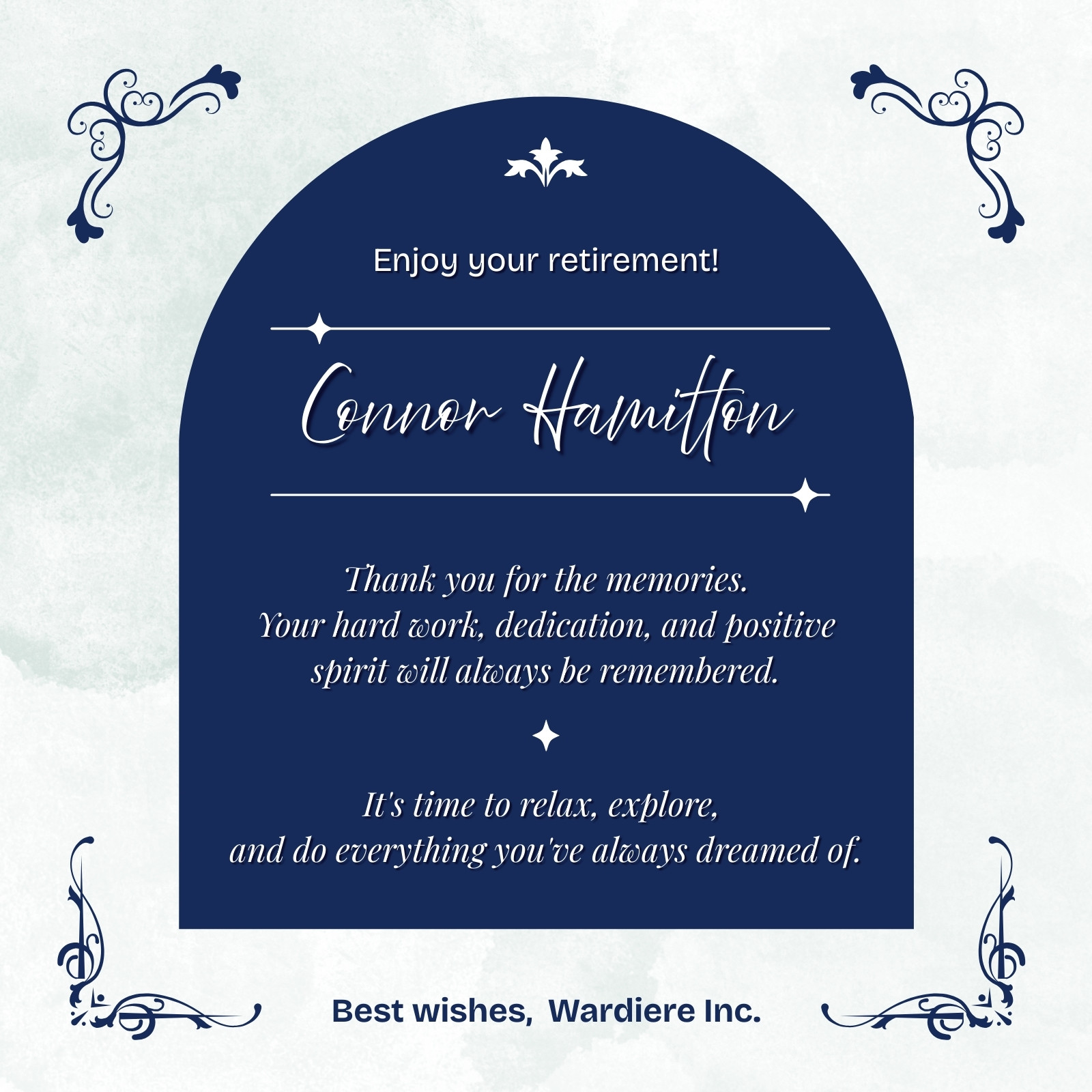 White and Blue Elegant Appreciation Greeting Retirement Card