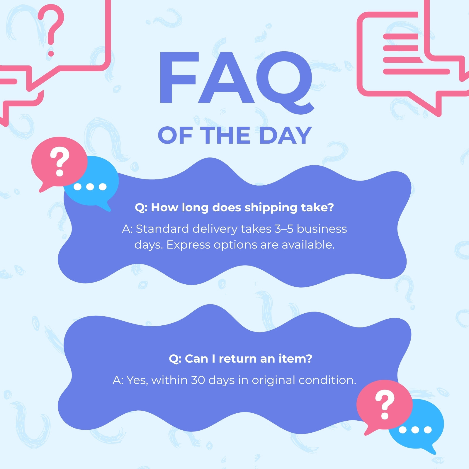 Blue and Pink Playful FAQ Facebook Post
