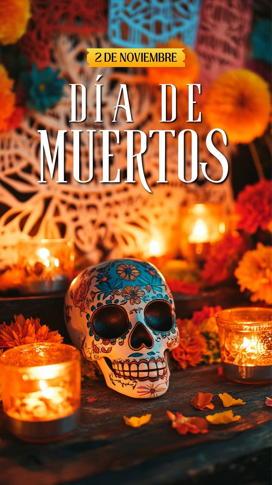 Historia de Instagram - Día de Muertos - Ilustrada, naranja y azul
