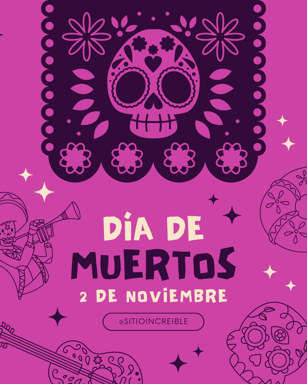 Post De Instagram Día De Muertos Ilustrado Rosa
