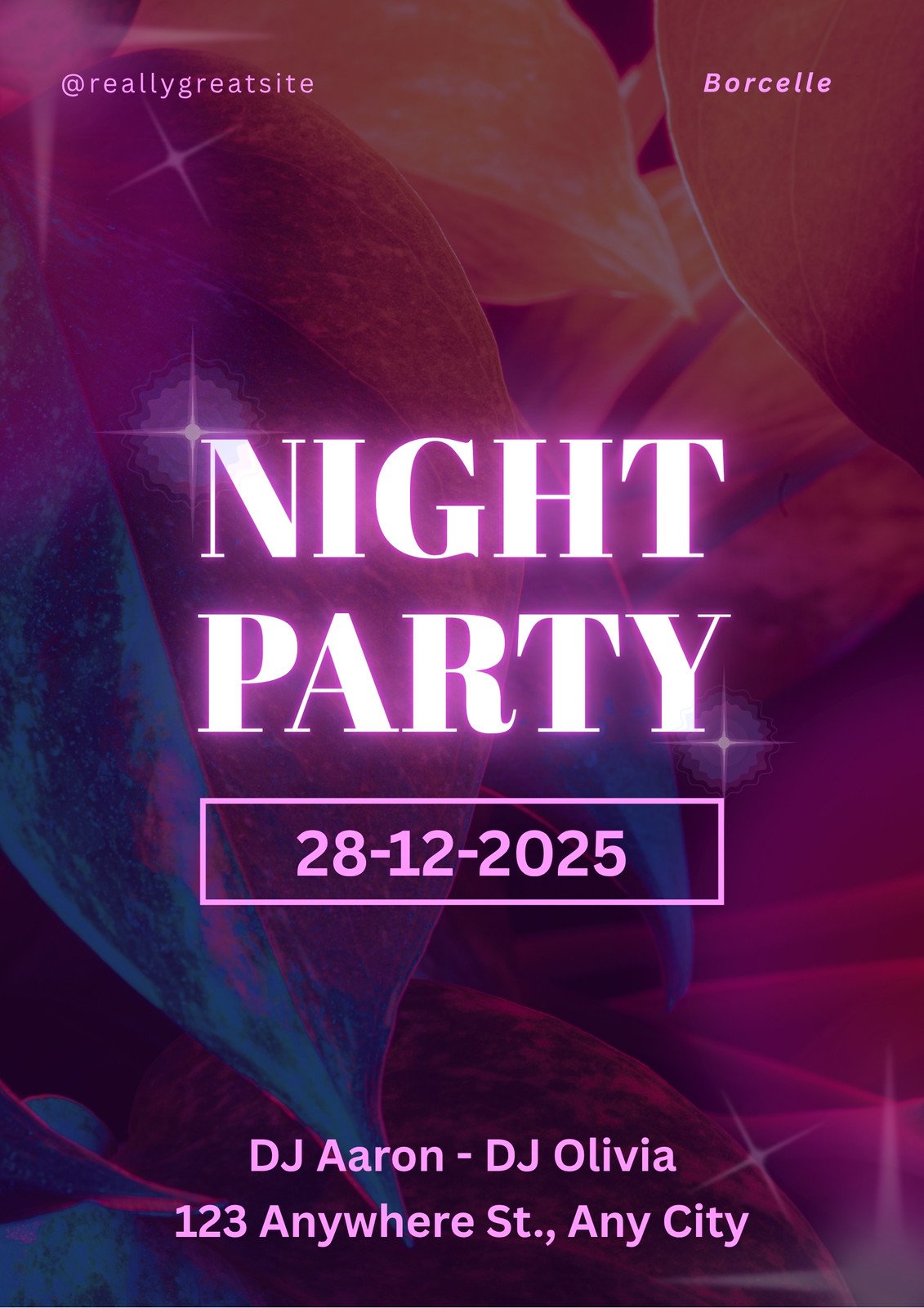 Purple Modern Neon Night Party Poster