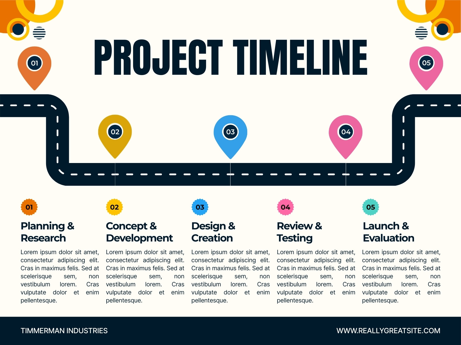 Blue Orange and Yellow Modern Professional Project Timeline Graph