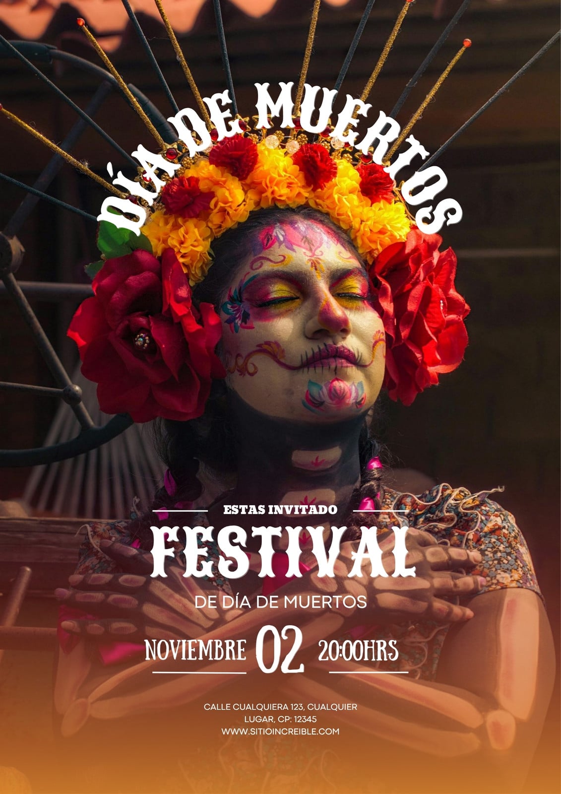 Cartel de Día de Muertos - Póster, tipográfico, naranja y blanco