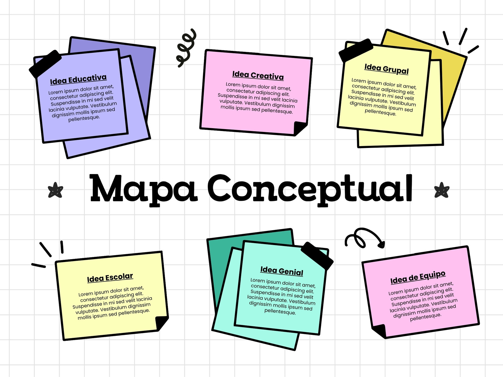 Mapa Conceptual Gráfico de Notas Doodle Colorido Rosa
