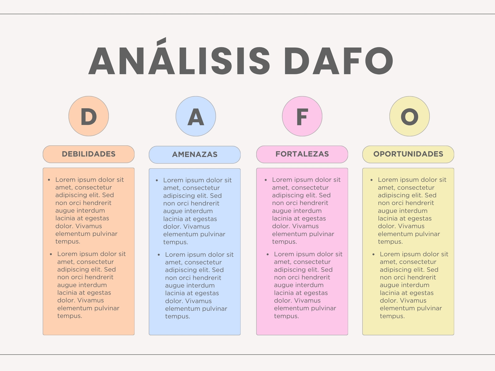Gráfico Análisis DAFO Simple Sencillo Colorido Rosa y Amarillo