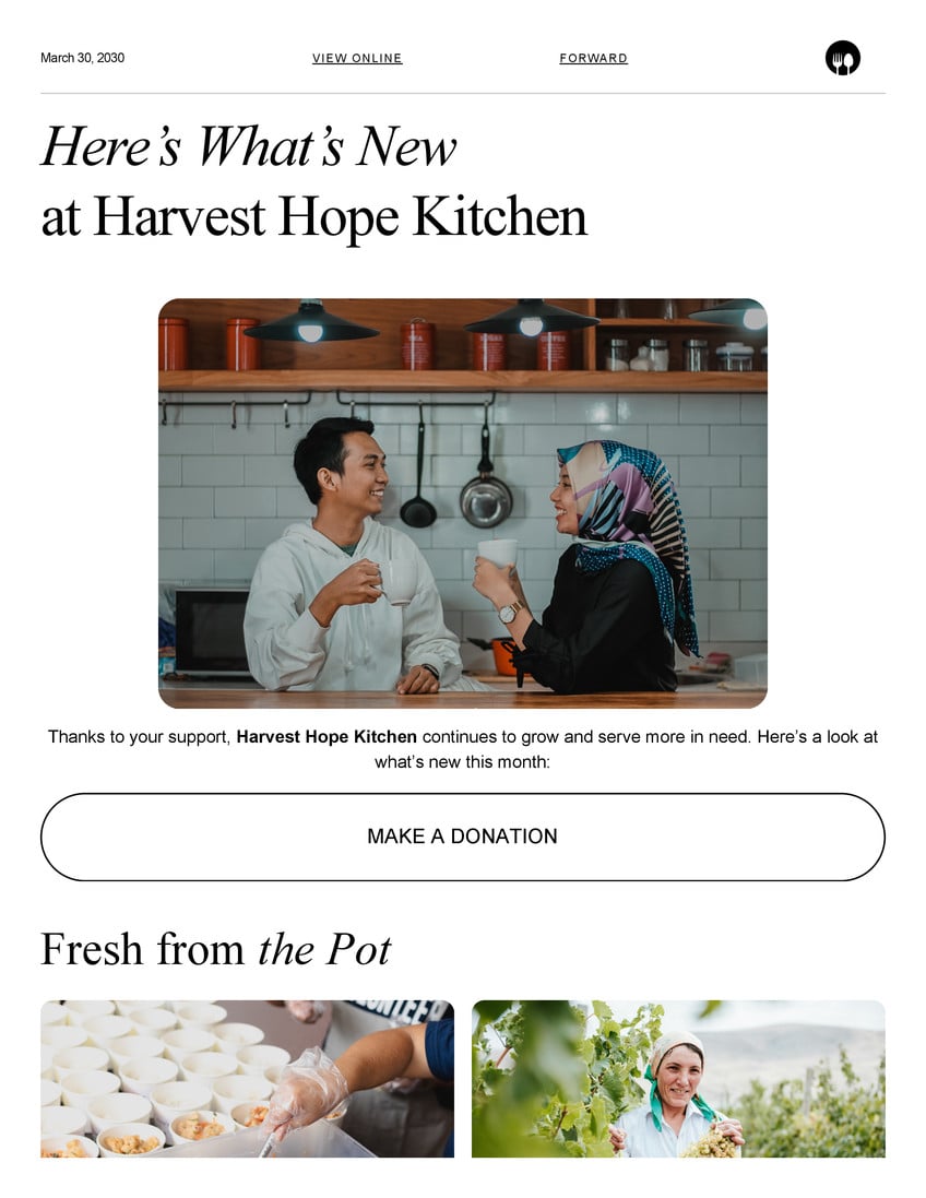 Nonprofit & Charity Email in White Black Brown Bare Minimal Style