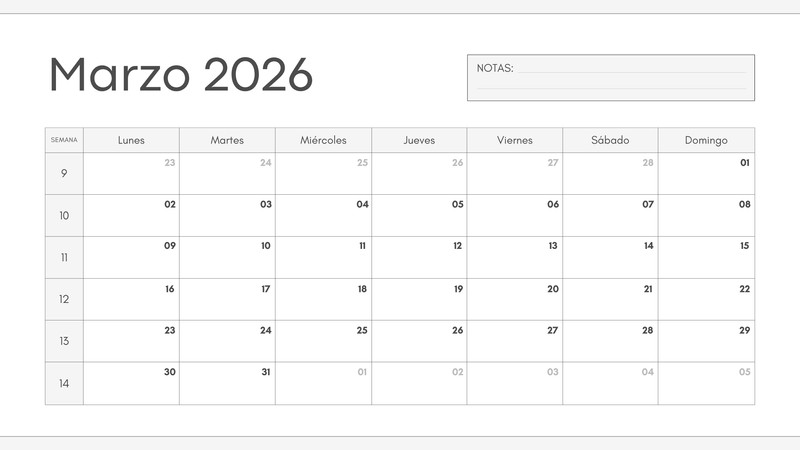 Calendarios de marzo 2026 para imprimir | Canva