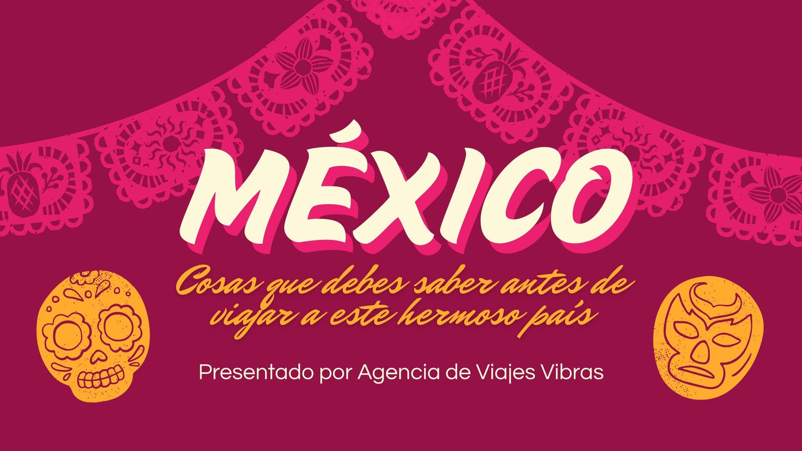 Presentación viaje a México papel picado textura colorido rosa