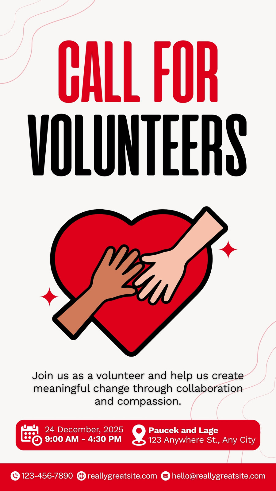 Red Illustrated Call For Volunteers Instagram Story