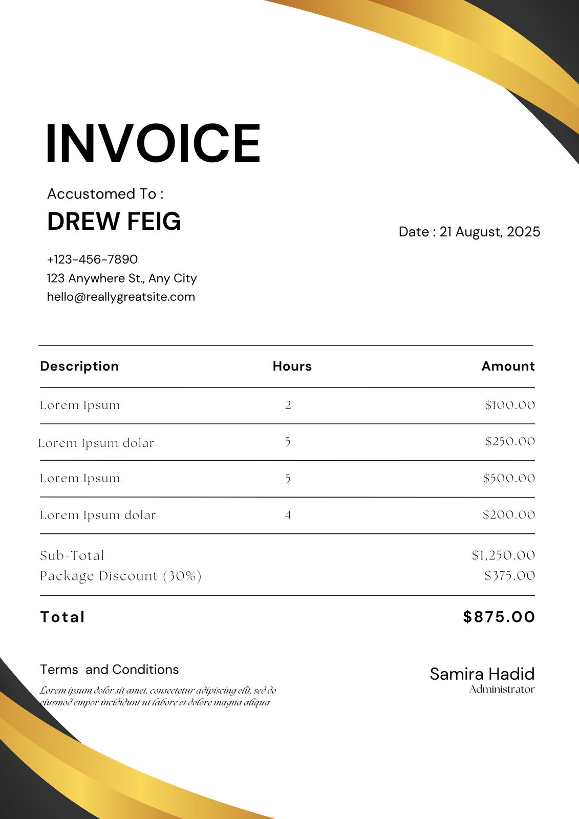 Gold and Black Modern Invoice A4