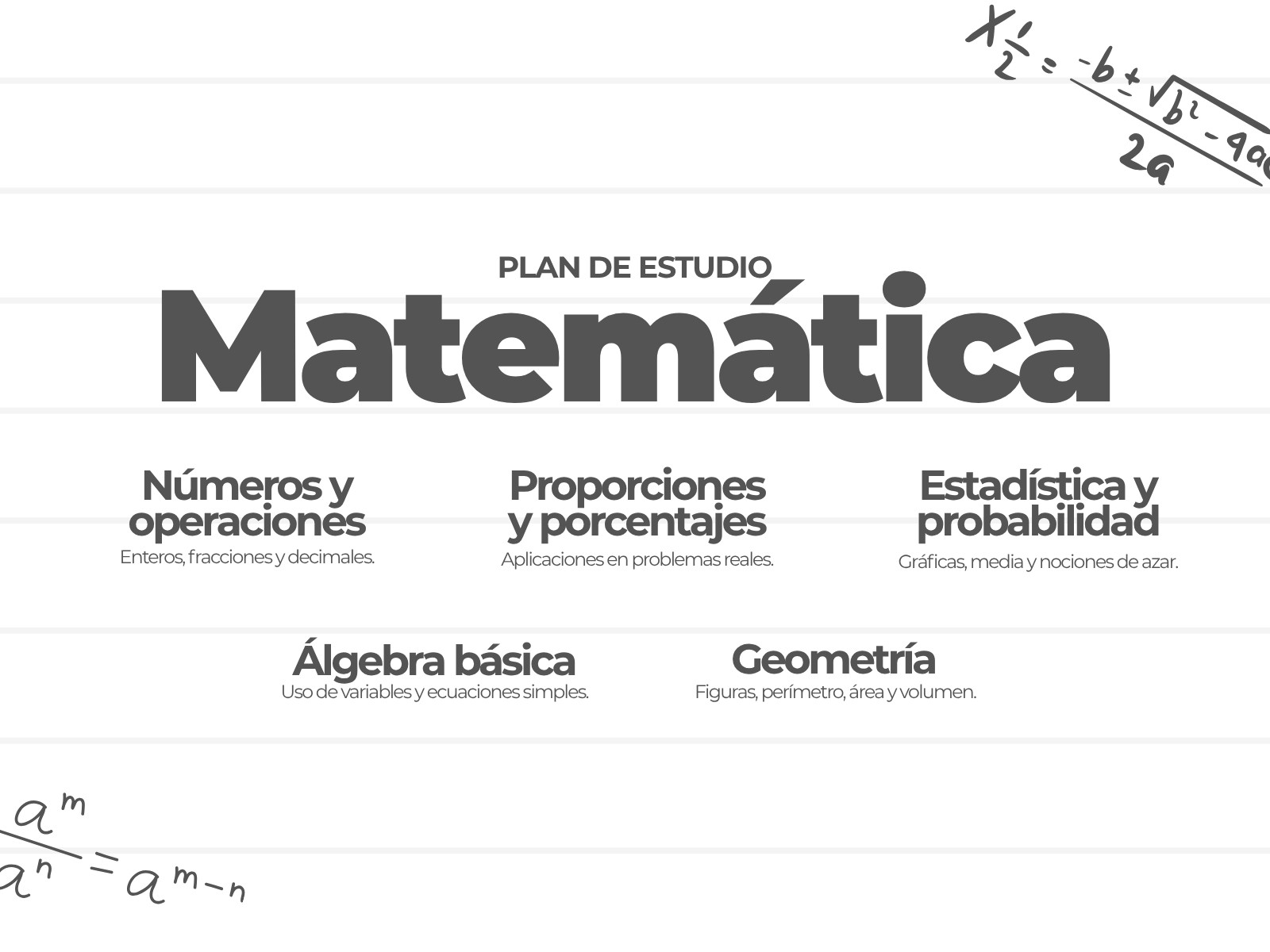 Gráfica de plan de estudios de Matemáticas llamativo gris