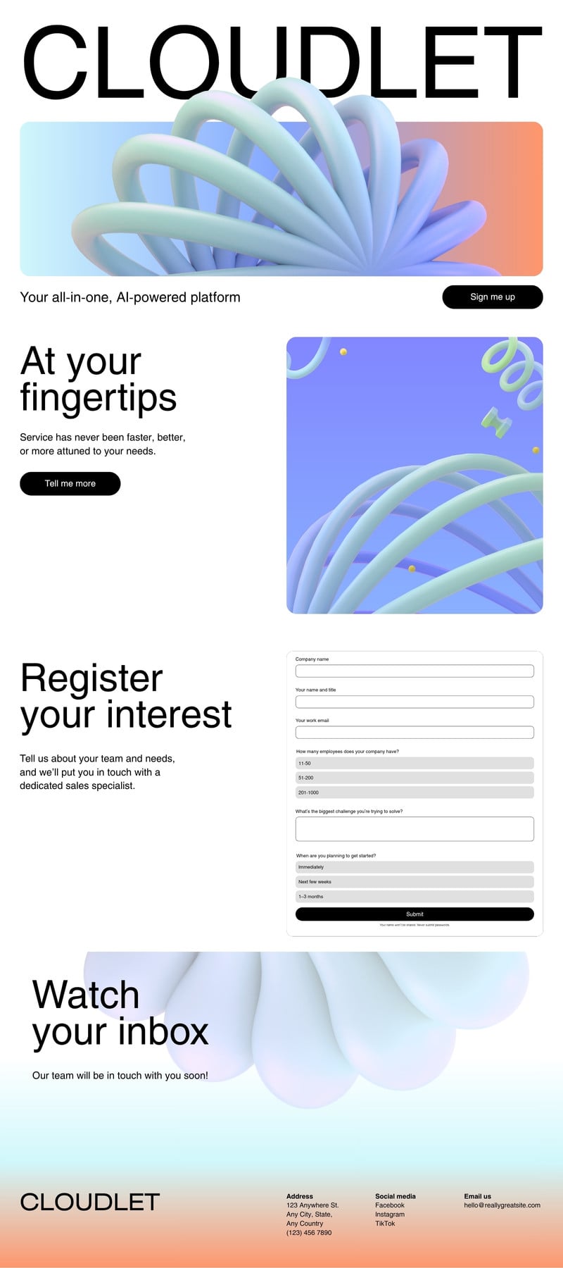 Service Pricing & Discovery Form Website in White Light Blue Light Orange Modern & Futuristic Style