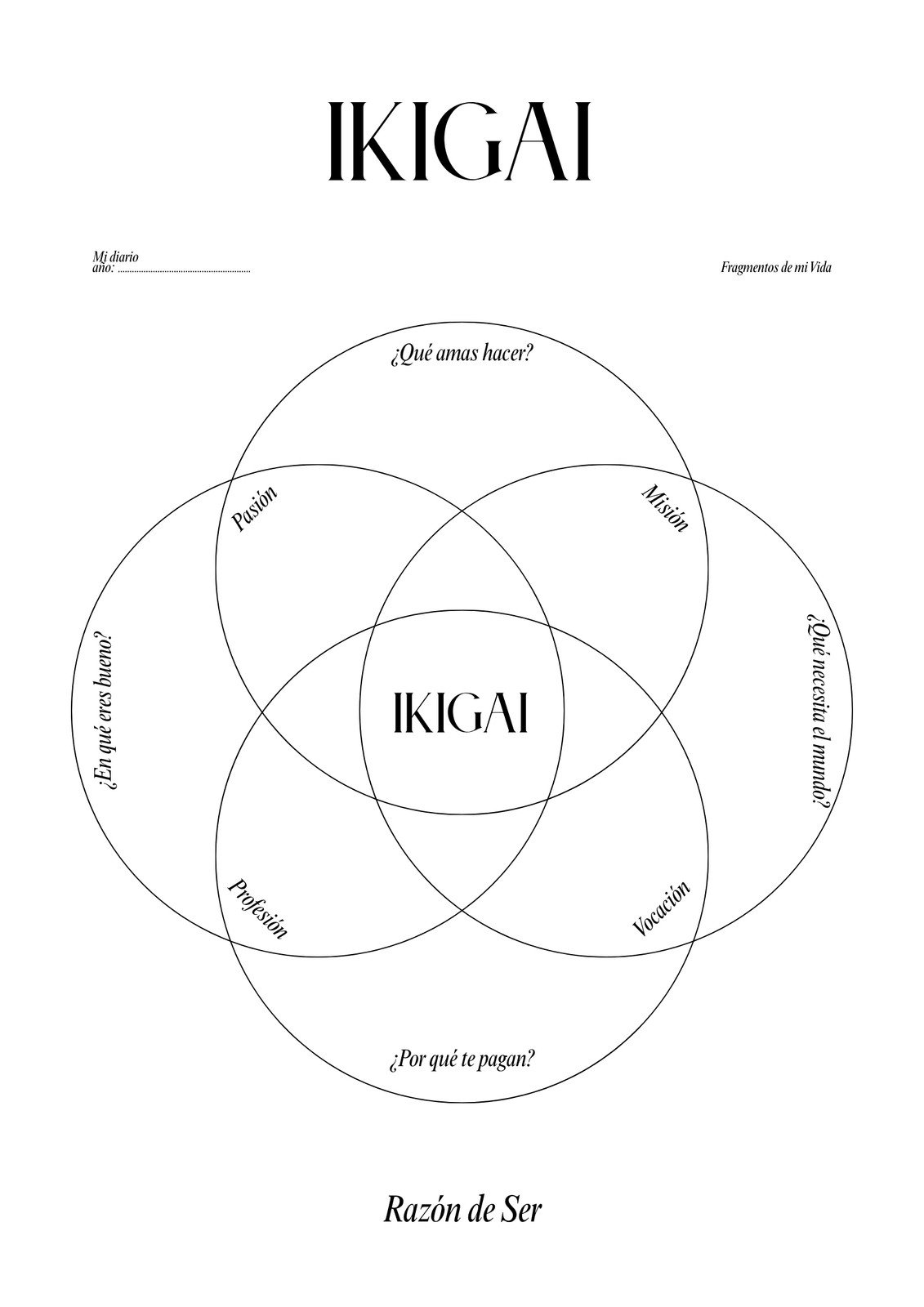 Agenda Diario Ikigai Minimalista Blanco y Negro