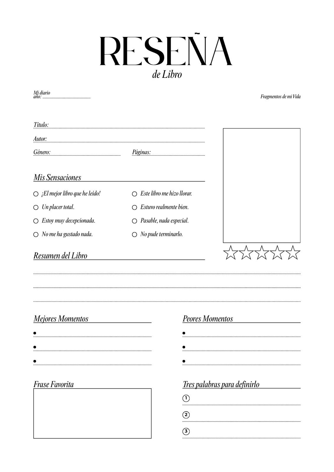 Agenda Diario Reseña Libro Minimalista Blanco y Negro