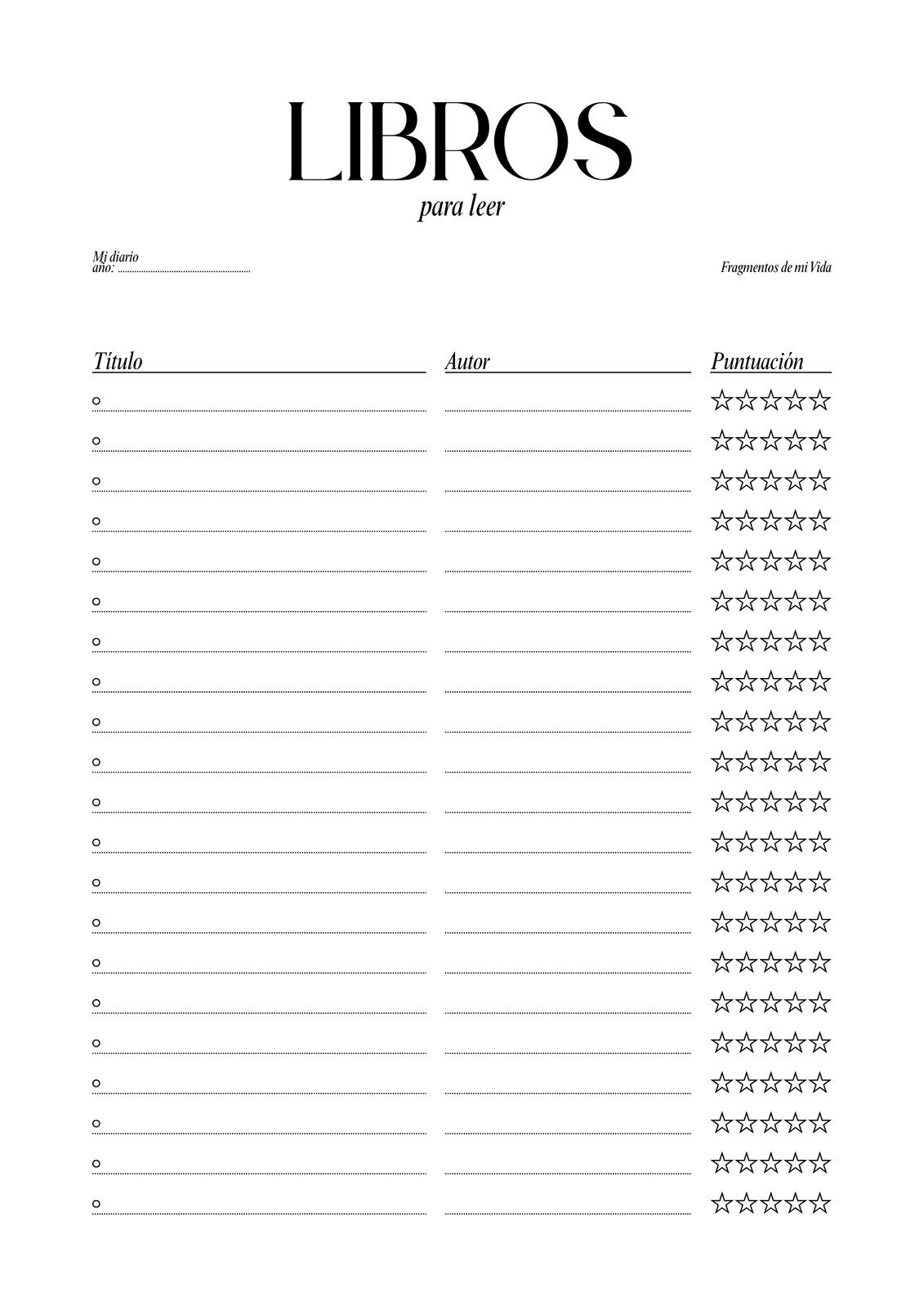 Agenda Diario Lista de Libros para Leer Minimalista Blanco y Negro