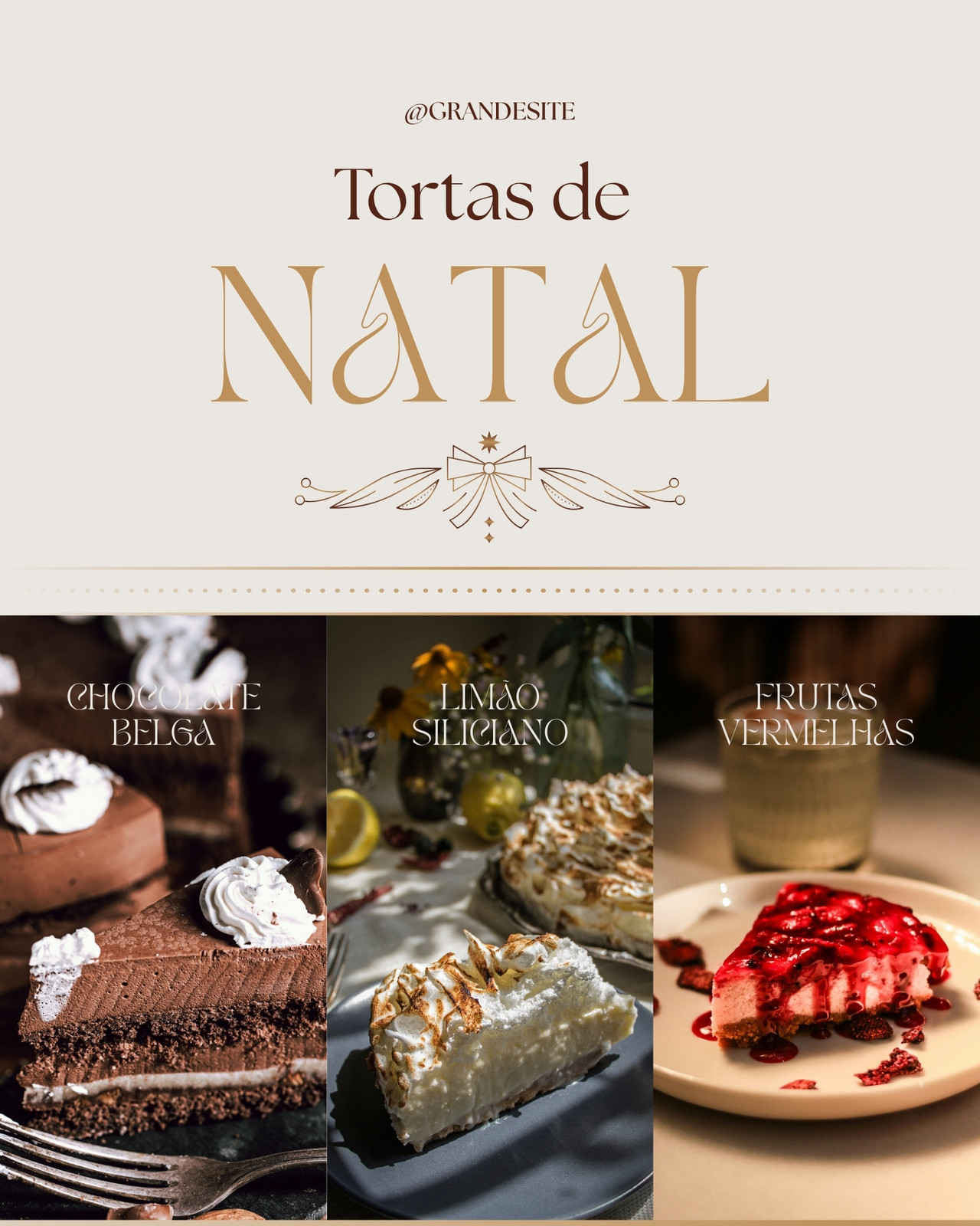 Marrom Creme e Dourado Elegante Minimalista Cardápio de Natal Tortas Bolos Doceria Carrossel Post para Instagram