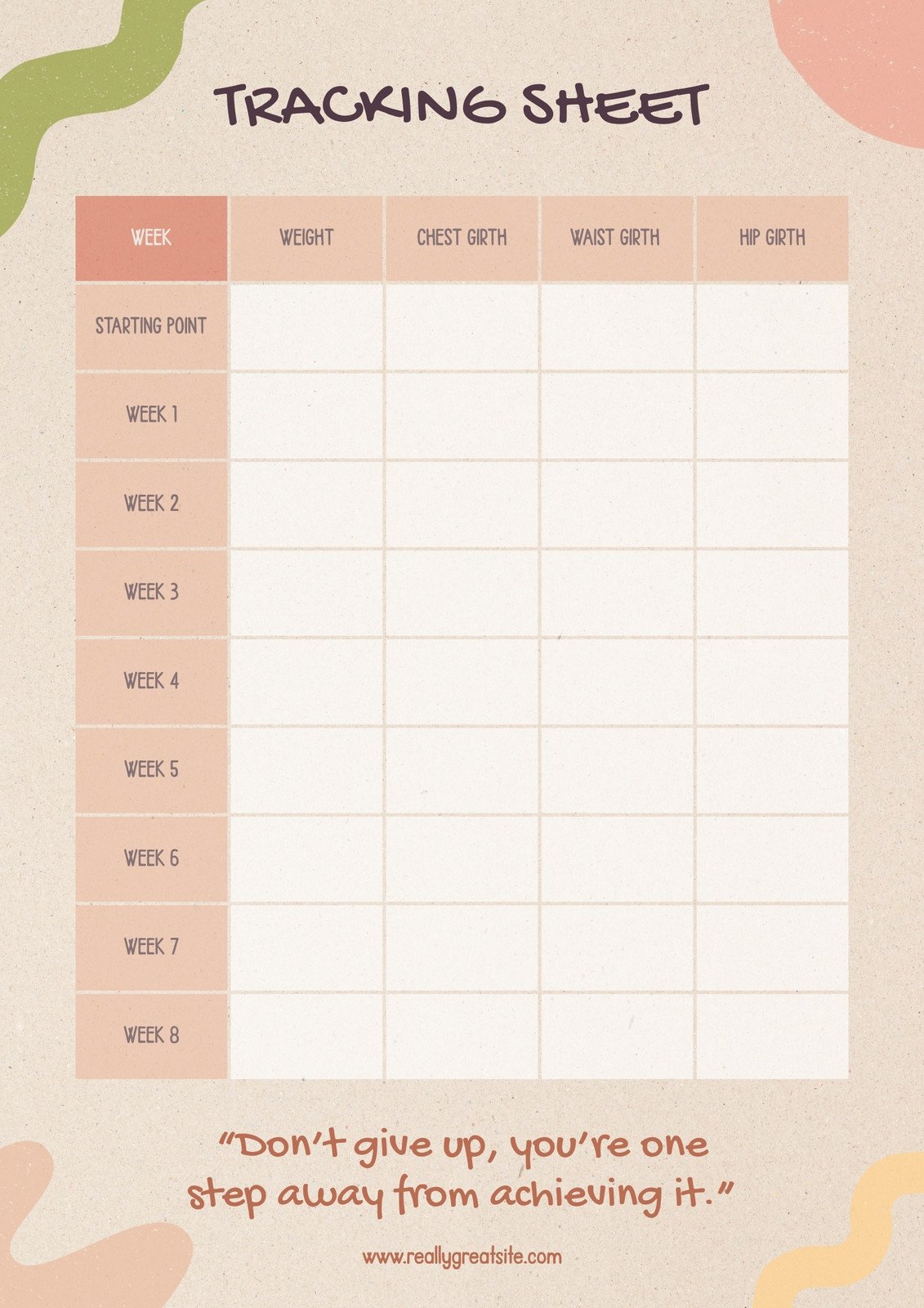 Peach Organic Progress Tracking Sheet A4 Document