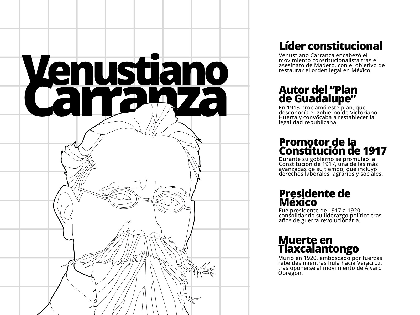 Gráfica de Venustiano Carranza simple blanco y negro