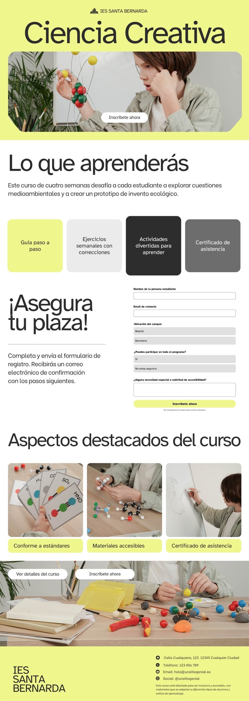 Sitio web formulario de inscripción para cursos estilo simple y audaz en amarillo claro negro y blanco