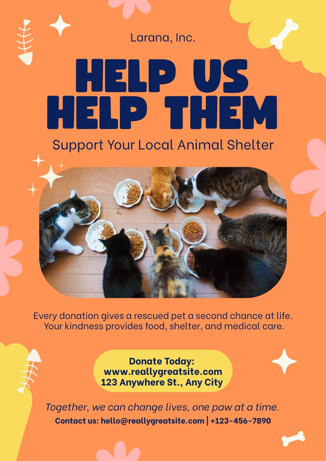 Orange And Blue Bold Playful Animal Shelter Donation Flyer