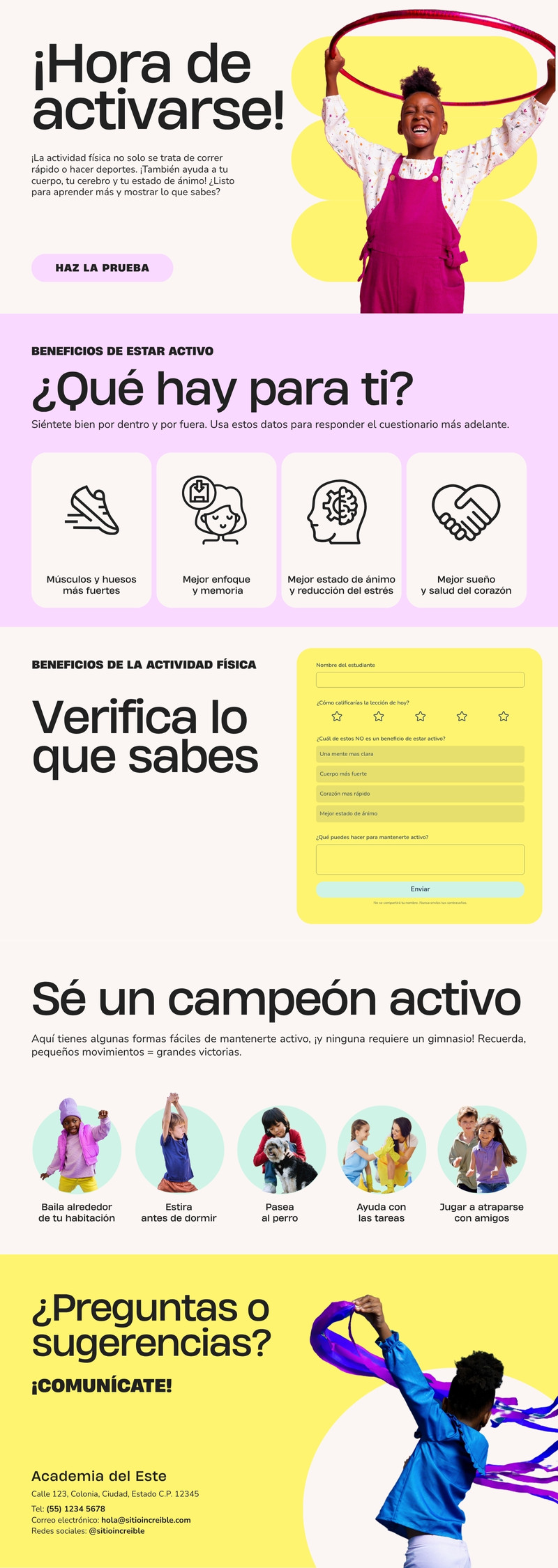 Formulario de Verificación de conocimientos estilo Bloques de Construcción en Crema, Amarillo Brillante y Rosa