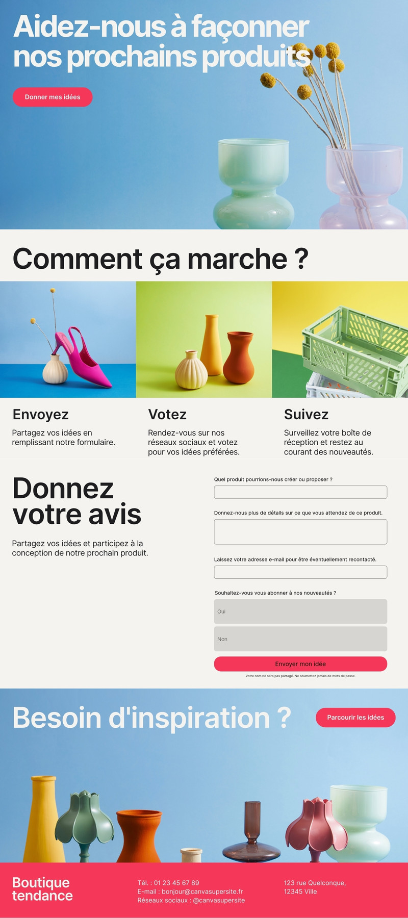 Site Web avec formulaire de liste de souhaits style audacieux et accrocheur en bleu clair et rouge