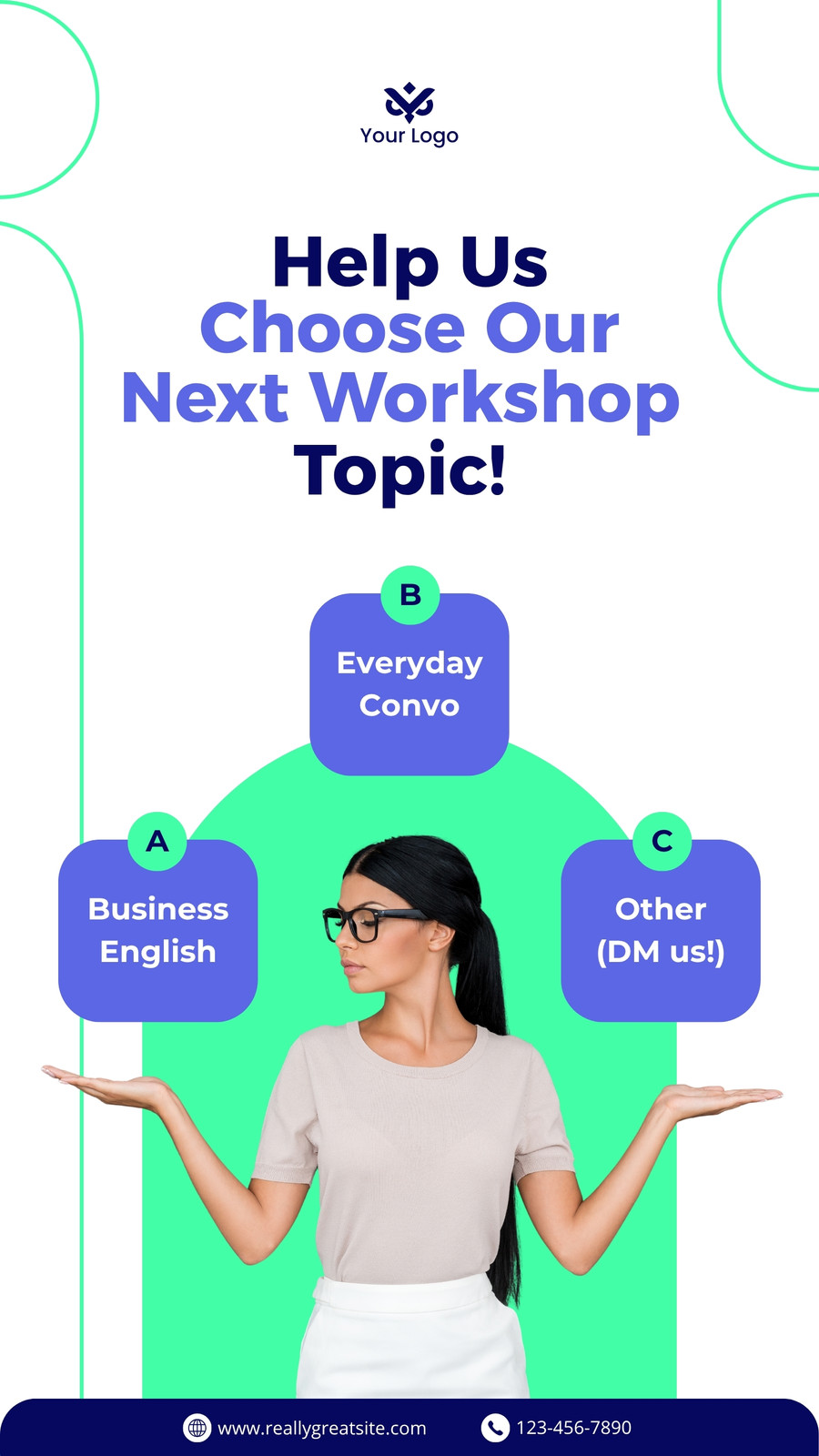 Blue and Teal Modern Minimalist Help Us Choose Our Next Workshop Topic Instagram Story
