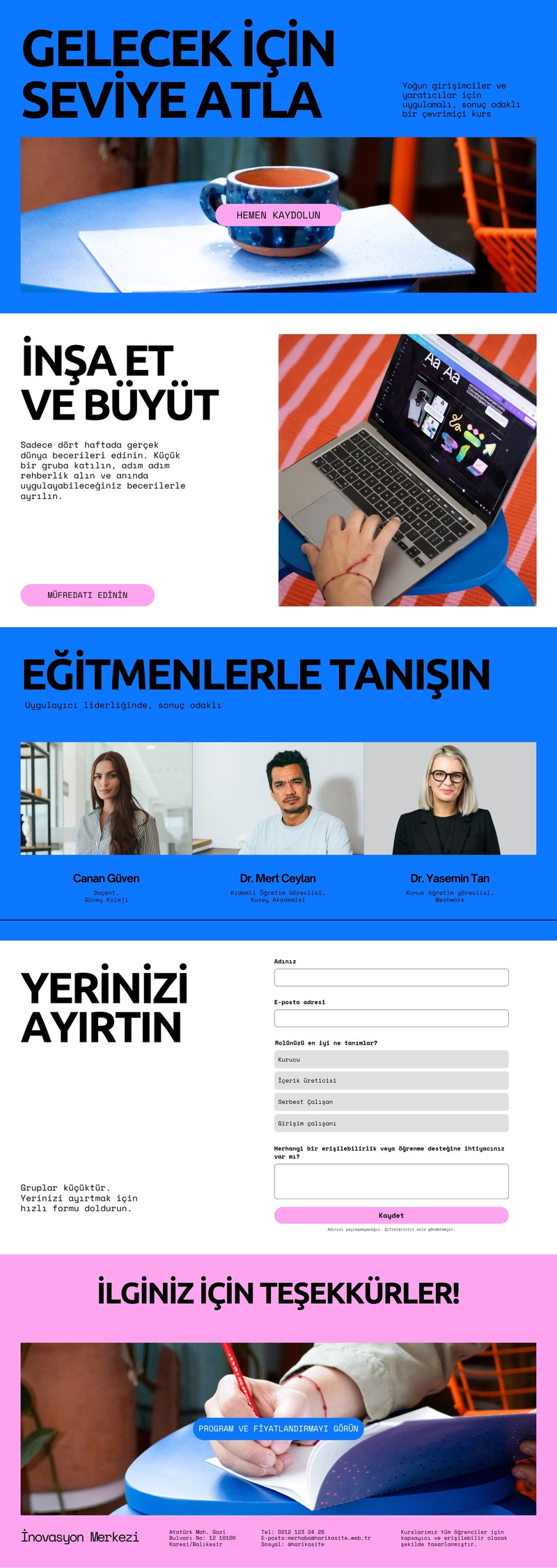 Lacivert Siyah ve Pembe Tonlarında Cesur ve Canlı Tarzda Çevrimiçi Kurs Kayıt Formu Web Sitesi