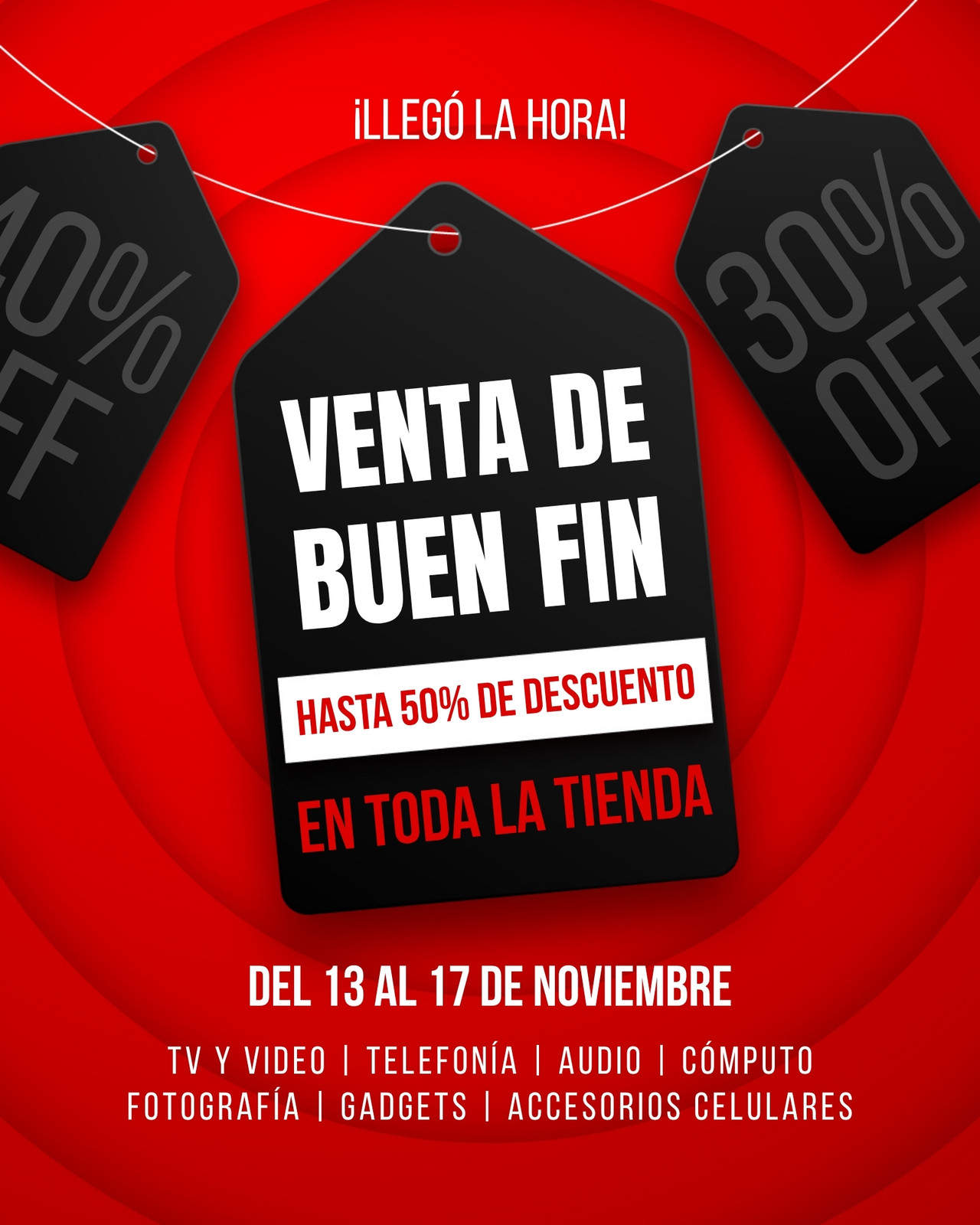 Buen Fin Post para Instagram Rojo y Negro Moderno